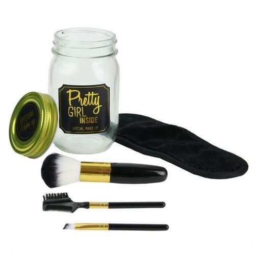 COSMETIC CLUB Coffret maquillage en bocal Mason Jar Beauté - 4 pieces - Noir - Photo n°3; ?>