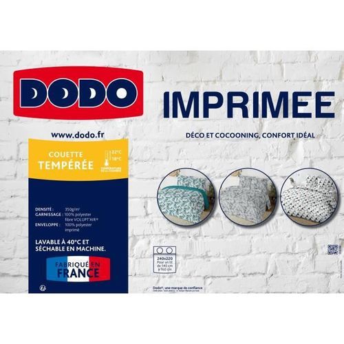 Couette Imprimée Feuille 220 x 240 cm - Tempérée - 100% Polyester - 2 personnes - Blanc - DODO - Photo n°2; ?>