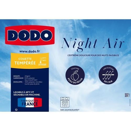 Couette Night Air - Tempérée - Blanc - 220 x 240 cm - Enveloppe 100% polyester - DODO - Photo n°2; ?>