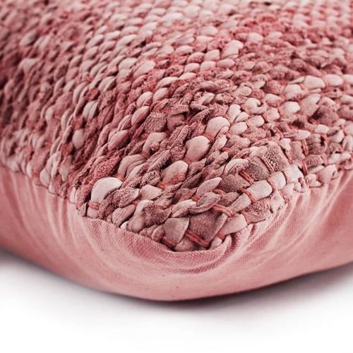 Coussin en cuir tressé Skin - 45 x 45 cm - Rose poudre - Photo n°2; ?>