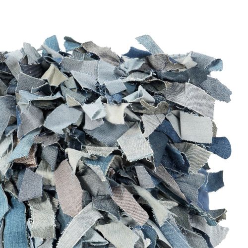 Coussin shaggy denim Bleu 60x60 cm Cuir et coton - Photo n°3; ?>