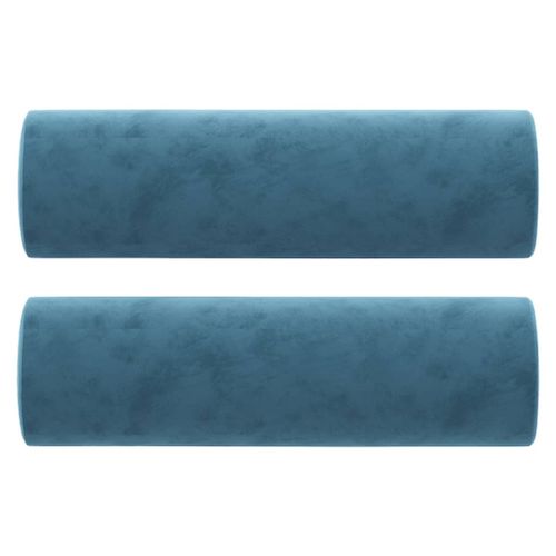 Coussins décoratifs 2 pcs Bleu Ø15x50 cm Velours - Photo n°2; ?>