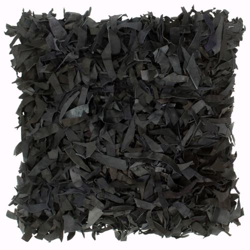 Coussins shaggy 2 pcs Noir 45x45 cm Cuir et coton - Photo n°2; ?>