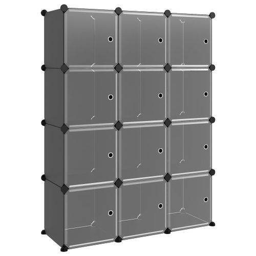 Cubes de rangement 12 pcs avec portes Noir PP - Photo n°2; ?>