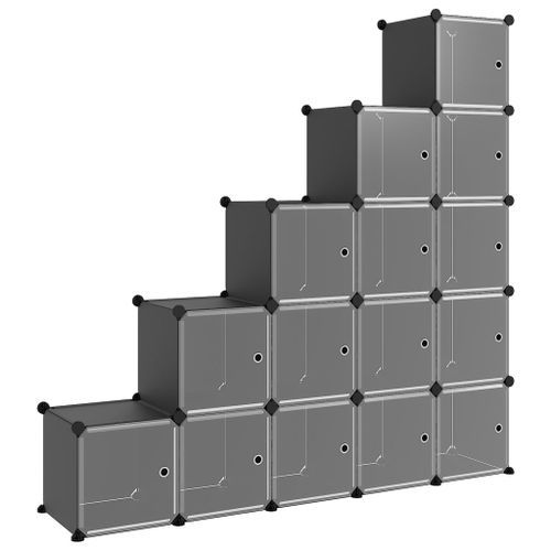 Cubes de rangement 15 pcs avec portes Noir PP - Photo n°2; ?>