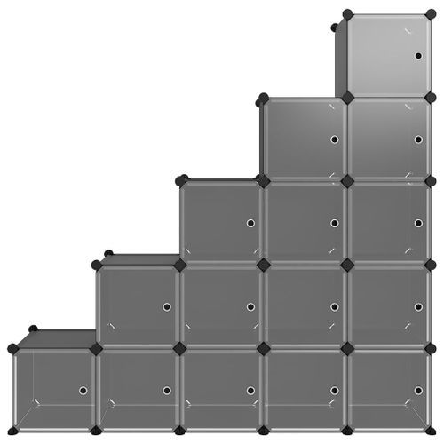 Cubes de rangement 15 pcs avec portes Noir PP - Photo n°3; ?>