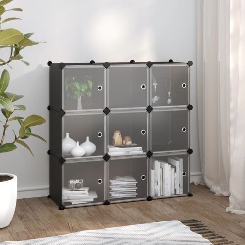 Cubes de rangement 9 pcs avec portes Noir PP - Photo n°2; ?>