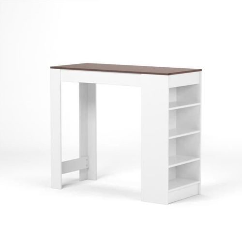 CURRY Table bar de 2 a 4 personnes style contemporain blanc mat et effet béton - L 115 x l 50 cm - Photo n°3; ?>
