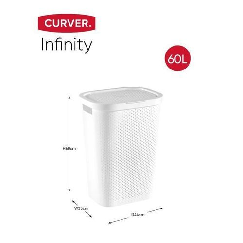 CURVER Coffre a linge 60L + panier 45L - Gamme Infinity - Blanc - Photo n°2; ?>
