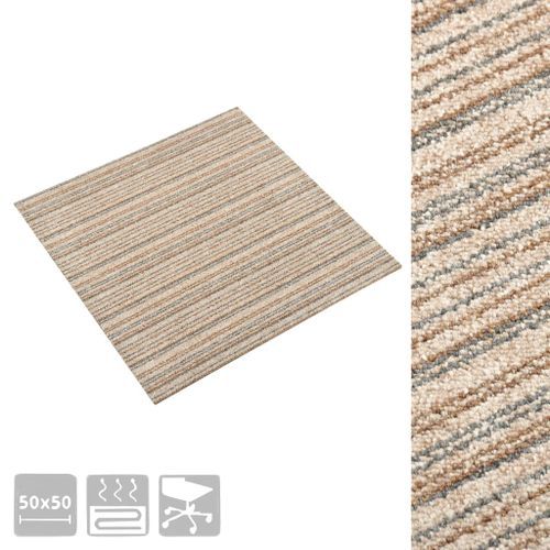 Dalles de tapis de sol 20 pcs 5 m² 50x50 cm Beige rayé - Photo n°3; ?>