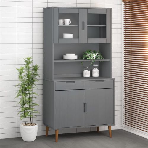 Dessus de buffet MOLDE Gris 90x35x100 cm Bois massif de pin - Photo n°2; ?>