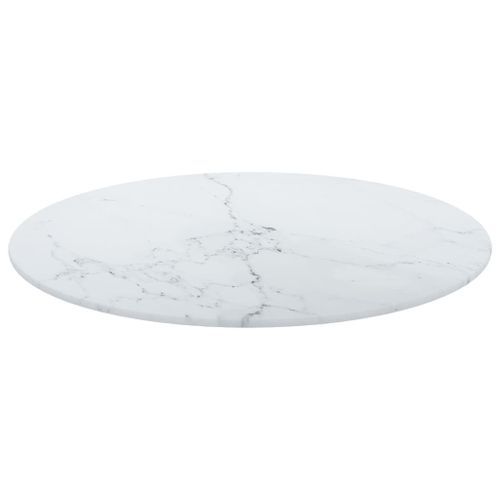 Dessus de table Blanc Ø50x0,8cm Verre trempé avec design marbre - Photo n°3; ?>