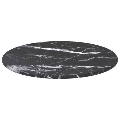 Dessus de table Noir Ø30x0,8 cm Verre trempé avec design marbre - Photo n°3; ?>