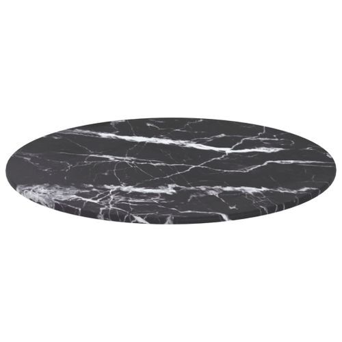 Dessus de table Noir Ø40x0,8 cm Verre trempé avec design marbre - Photo n°3; ?>