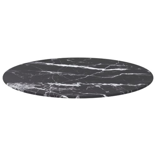 Dessus de table Noir Ø60x0,8 cm Verre trempé design de marbre - Photo n°3; ?>