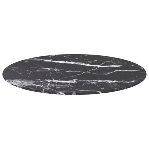 Dessus de table Noir Ø70x0,8 cm Verre trempé avec design marbre - Photo n°3; ?>