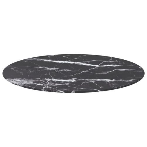 Dessus de table Noir Ø80x1cm Verre trempé avec design de marbre - Photo n°3; ?>