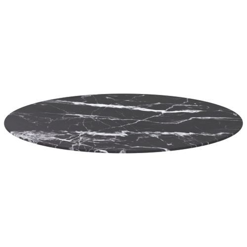 Dessus de table Noir Ø90x1cm Verre trempé avec design de marbre - Photo n°3; ?>