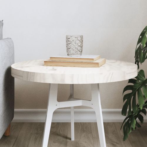 Dessus de table rond blanc Ø50x3 cm bois de pin massif - Photo n°2; ?>