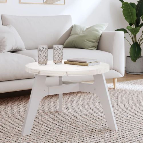 Dessus de table rond blanc Ø60x3 cm bois de pin massif - Photo n°2; ?>