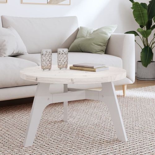 Dessus de table rond blanc Ø70x3 cm bois de pin massif - Photo n°2; ?>