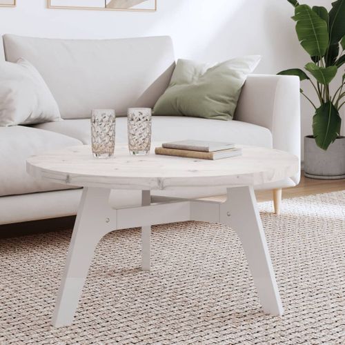 Dessus de table rond blanc Ø80x3 cm bois de pin massif - Photo n°2; ?>