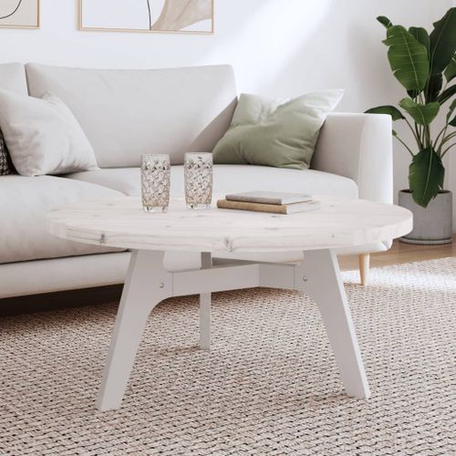 Dessus de table rond blanc Ø90x3 cm bois de pin massif - Photo n°2; ?>