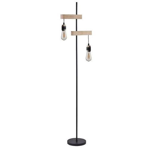 DETROIT Lampadaire industriel 2 tetes en bois - 40 x 25 x H150 cm - Noir - Ampoules décoratives E27 40W fournies - Photo n°3; ?>