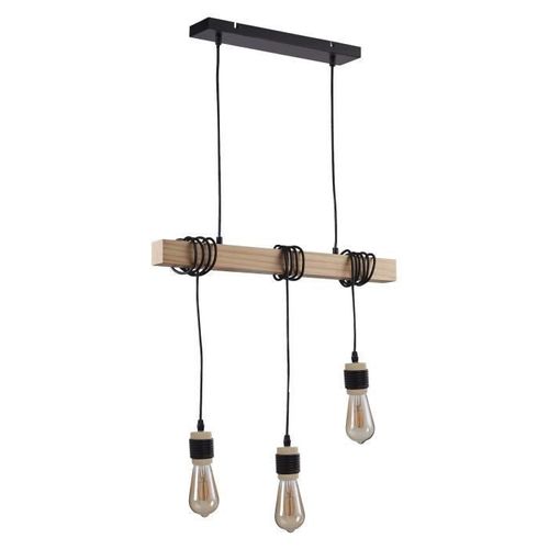 DETROIT Suspension industrielle 3 tetes en bois - 7 x 60 x H150 - Noir - Ampoules décoratives E27 40W fournies - Photo n°3; ?>