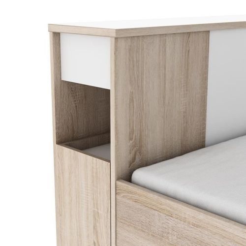 DETROIT Tete de lit chevets intégrés contemporain décor chene brossé et blanc perle - L 145,4 cm - Photo n°3; ?>