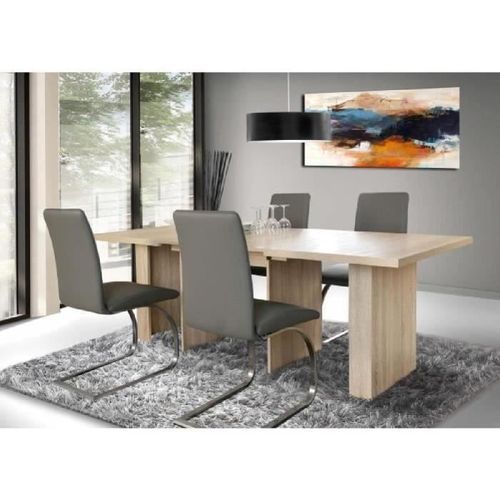 DINING Table a manger extensible de 6 a 12 personnes style contemporain décor chene Sonoma - L 140-273 x l 90 cm - Photo n°3; ?>