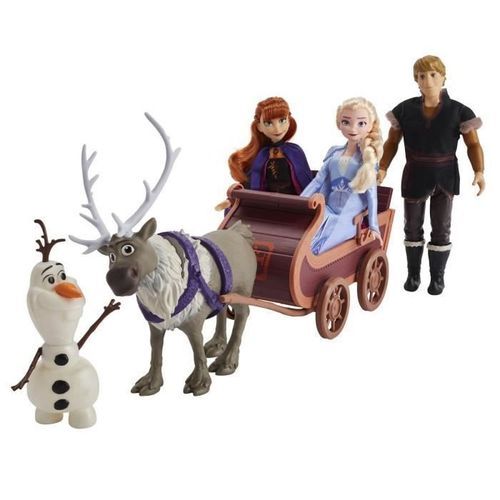 Disney La Reine des Neiges 2 - Poupées Elsa, Anna, Kristoff, Olaf et Sven - Coffret de 5 figurines et traîneau - Photo n°2; ?>