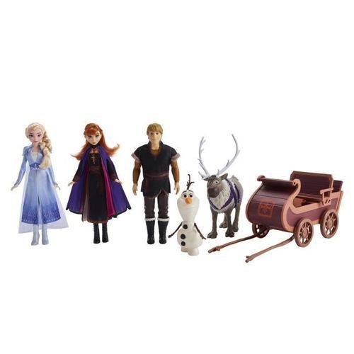 Disney La Reine des Neiges 2 - Poupées Elsa, Anna, Kristoff, Olaf et Sven - Coffret de 5 figurines et traîneau - Photo n°3; ?>