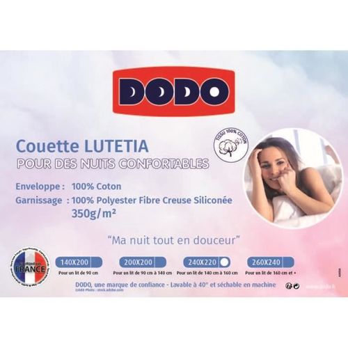 DODO Couette tempérée LUTETIA 220 x 240 cm - 100% Coton - 350g/m² - Photo n°3; ?>