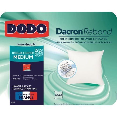 DODO Oreiller DACRON REBOND 60x60 cm blanc - Photo n°3; ?>
