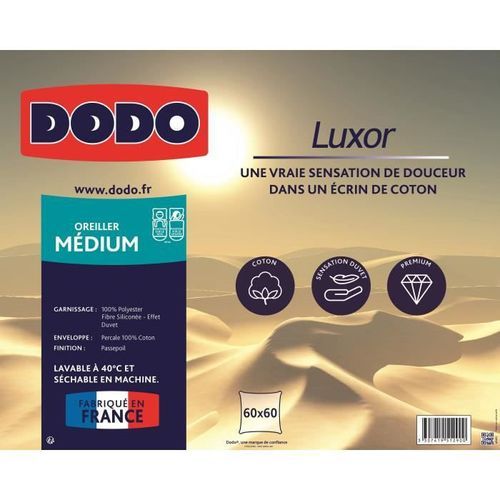 DODO Oreiller LUXOR 60x60 cm - 100% Coton - Effet Duvet - Photo n°2; ?>