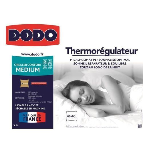 DODO Oreiller thermorégulateur - 60 x 60 cm - Blanc - Photo n°3; ?>