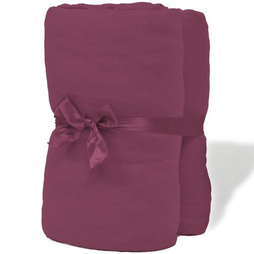 Drap-housse 2 pcs Jersey de coton 120x200-130x200 cm Bordeaux - Photo n°3; ?>