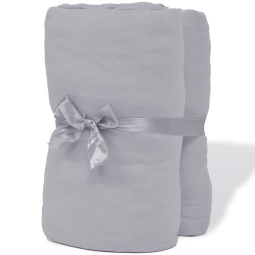 Drap-housse 2 pcs Jersey de coton 180x200-200x220 cm Gris - Photo n°3; ?>