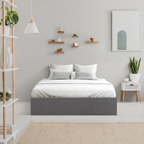 ECLIPSE Lit coffre adulte 140x190 cm - Tissu gris clair - Sommier inclus - Photo n°3; ?>