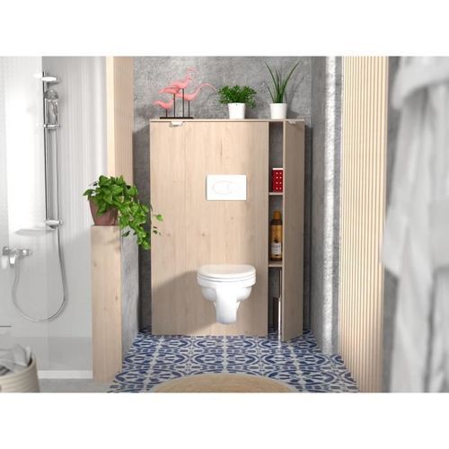 EKIPA Aménagement pour WC - Décor Chene Jackson et blanc mat - L 53 x P 27 x 140 cm - SWEAT - Photo n°3; ?>