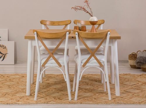 Ensemble 1 table extensible et 4 chaises bois naturel et blanc Kontante - Photo n°3; ?>