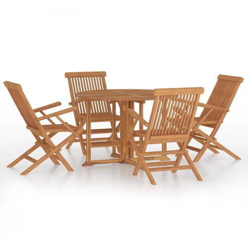 Ensemble à dîner d'extérieur pliable 5 pcs Bois solide de teck - Photo n°2; ?>