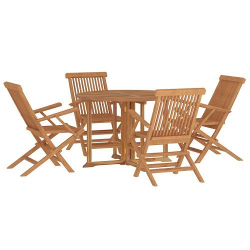 Ensemble à dîner d'extérieur pliable 5 pcs Bois solide de teck - Photo n°3; ?>