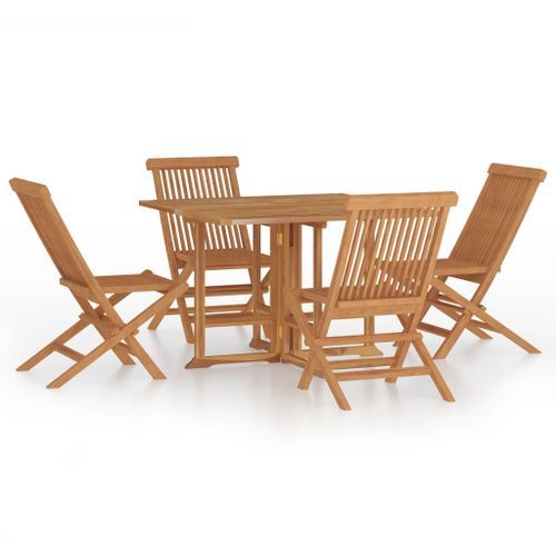 Ensemble à dîner d'extérieur pliable 5 pcs Bois solide de teck - Photo n°2; ?>