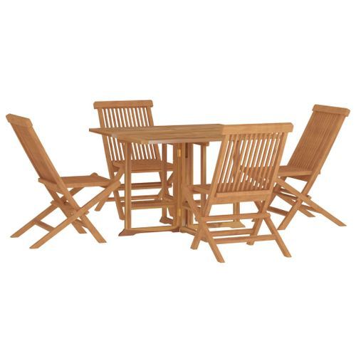 Ensemble à dîner d'extérieur pliable 5 pcs Bois solide de teck - Photo n°3; ?>