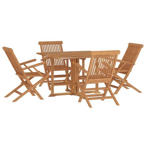 Ensemble à dîner d'extérieur pliable 5 pcs Bois solide de teck - Photo n°3; ?>