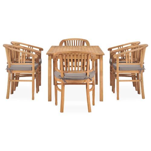 Ensemble à dîner de jardin 7 pcs avec coussins Teck solide - Photo n°2; ?>