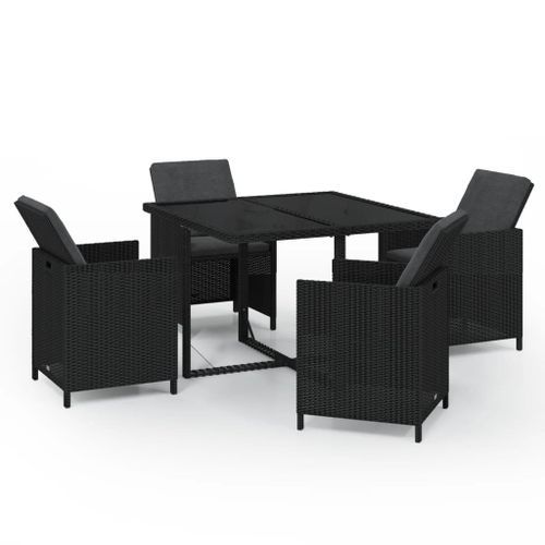 Ensemble à dîner de jardin avec coussins 5 pcs poly rotin noir - Photo n°2; ?>