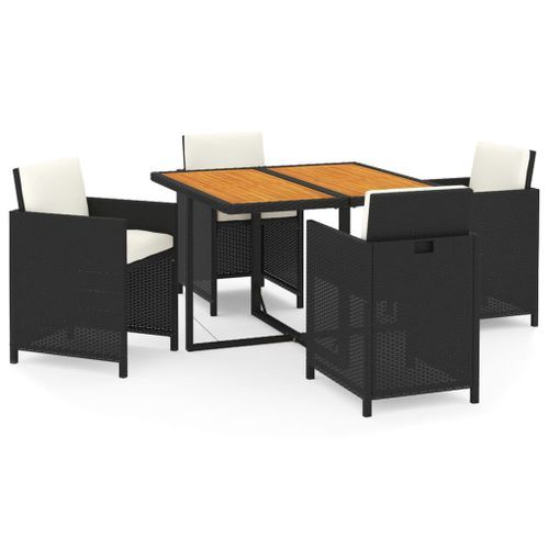 Ensemble à dîner de jardin avec coussins 5 pcs poly rotin noir - Photo n°2; ?>